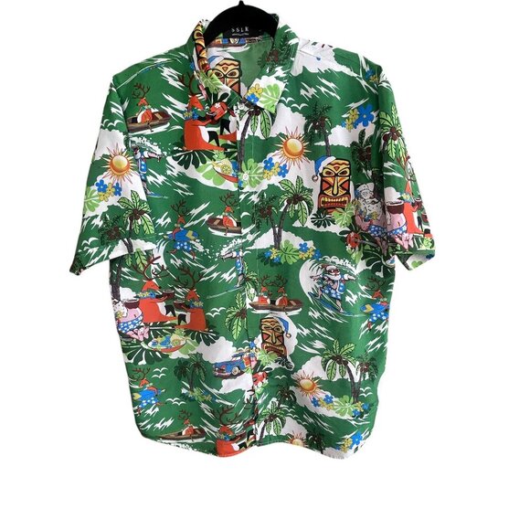 SSLR Men's Ugly Christmas Novelty Tikis Surfing Santa Reindeer Shirt Size Large - Picture 1 of 10